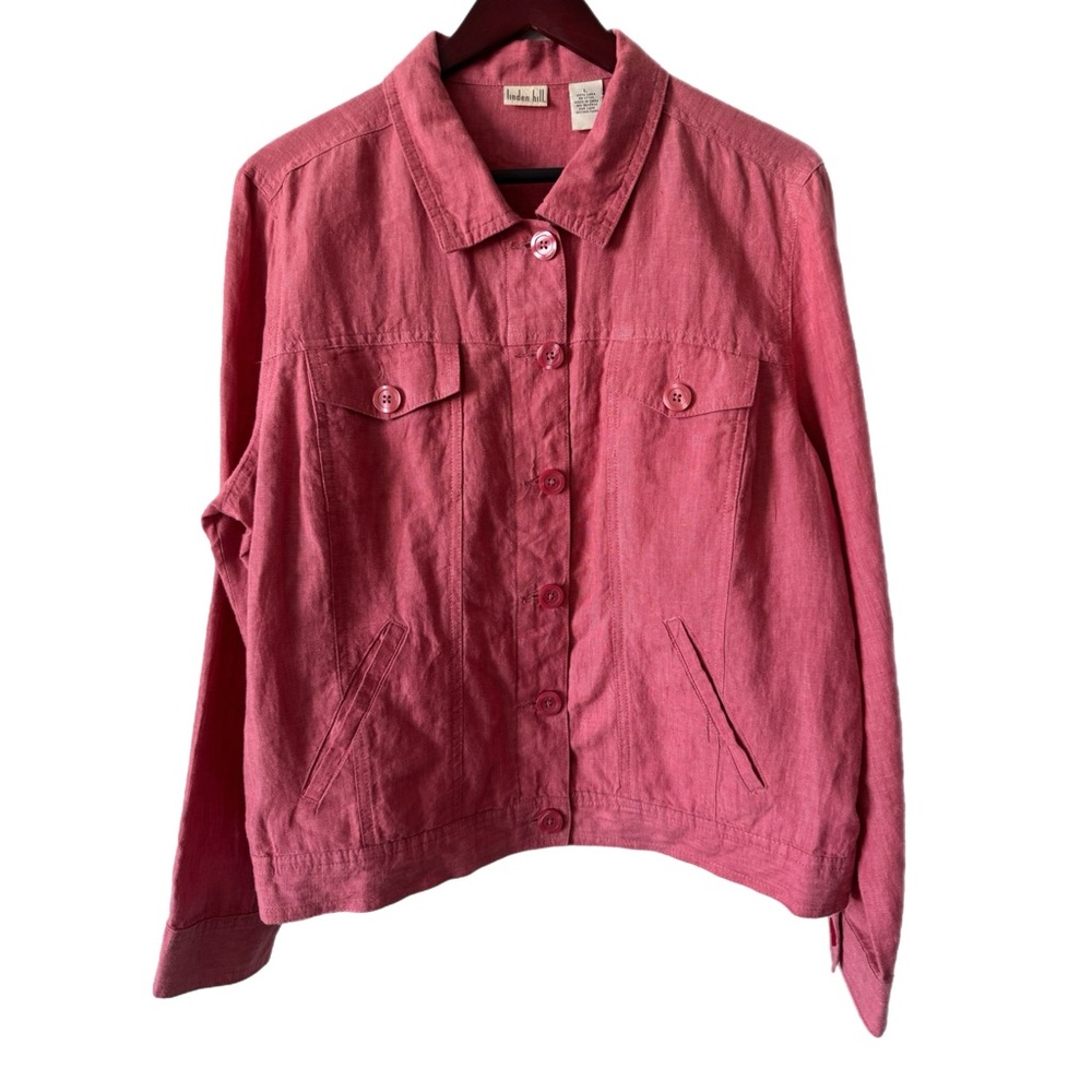 LINDEN HILL 100% Linen Blazer Jacket Pockets Sz L